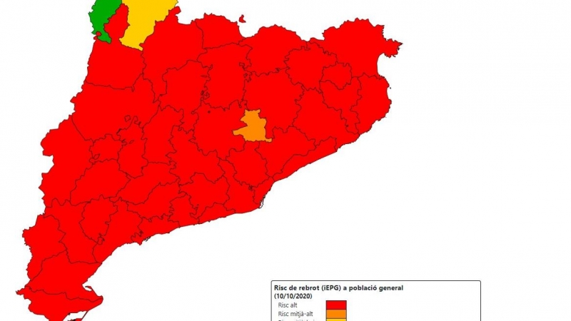 Mapa del risc de rebrot del coronavirus per comarques.