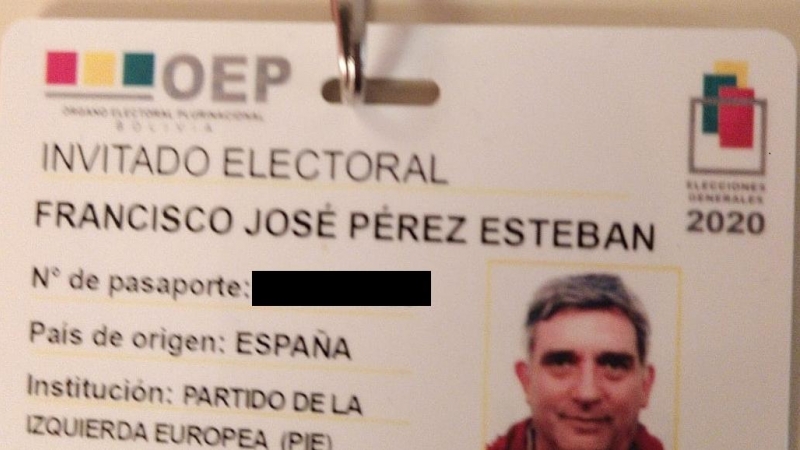 Documentación de Fran Pérez facilitada por el Tribunal Superior Electoral de Bolivia, que le habilita como observador internacional. Cedida a 'Público'.