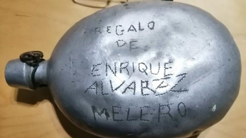 La cantimplora que fue regalada por Enrique Álvarez Melero en la Guerra Civil