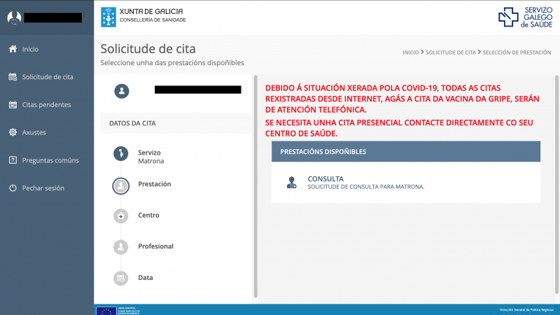 Portal web del Sergas. Debido a la situación generada por la covid-19, todas las citas serán de atención telefónica.