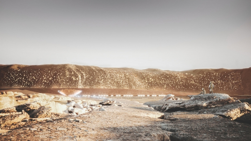 La foto es una simulación de la posible ciudad proyectada para vivir en Marte por investigadores catalanes.