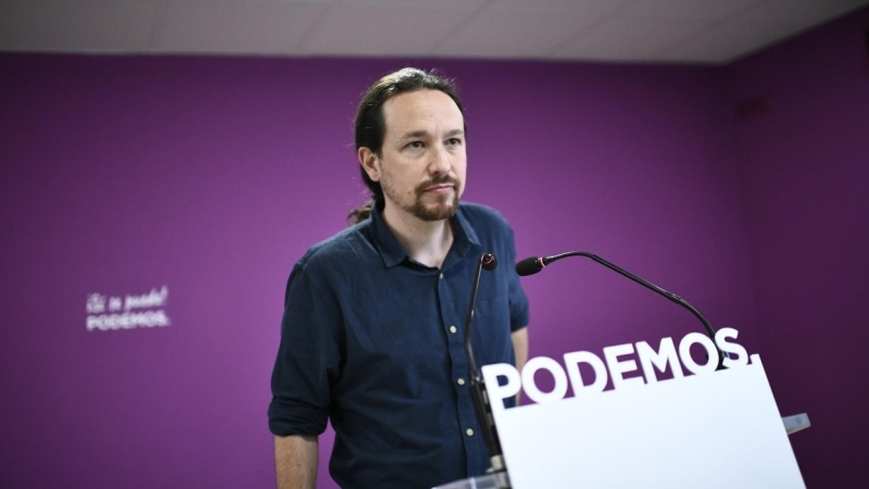 El líder de Podemos, Pablo Iglesias, en la rueda de prensa para valora los resultados de las elecciones europeas, autonómicas y municipales del 26M de 2019. E.P./Óscar Cañas