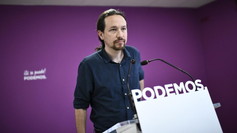 El líder de Podemos, Pablo Iglesias, en la rueda de prensa para valora los resultados de las elecciones europeas, autonómicas y municipales del 26M de 2019. E.P./Óscar Cañas