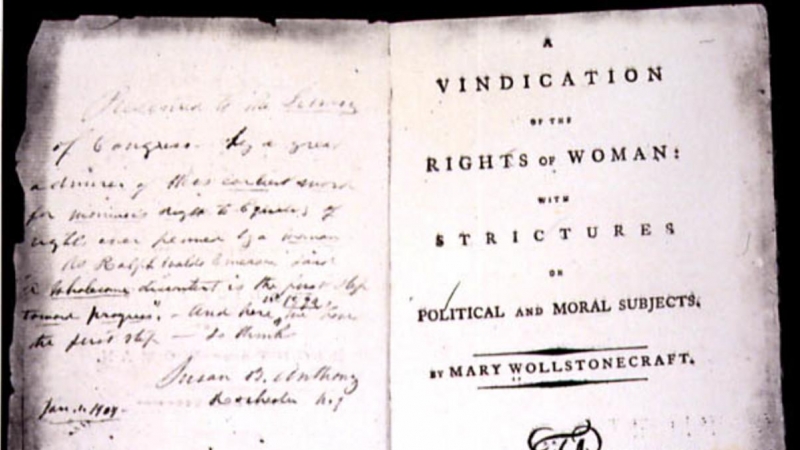 Primera edición impresa de 'Vindicación de los derechos de la mujer: críticas acerca de asuntos políticos y morales'.