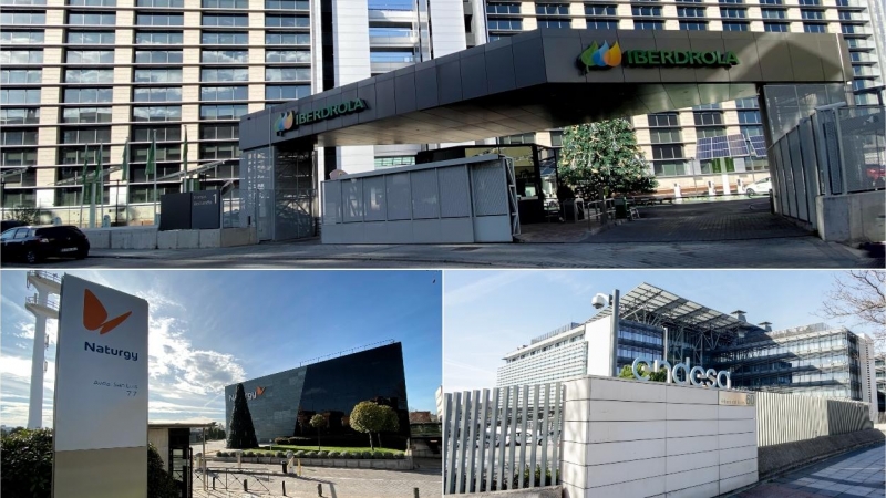 Los edificios de las sedes en Madrid de las tres grandes eléctricas: Iberdrola, Naturgy y Endesa. E.P.