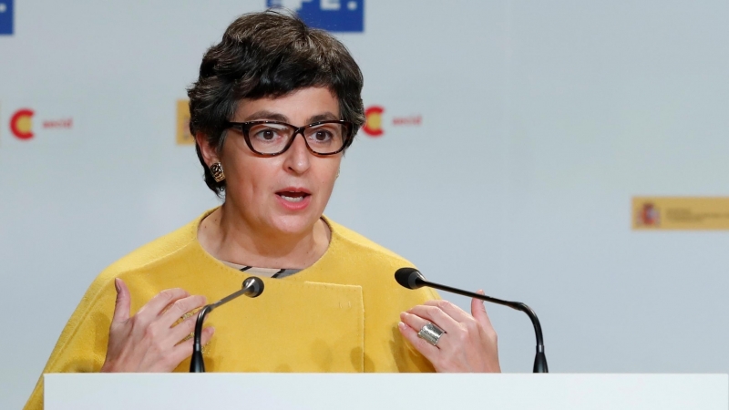 La ministra de Asuntos Exteriores, Unión Europea y Cooperación, Arancha González Laya, durante su intervención en el acto de entrega de la XXXVII edición de los Premios Internacionales de Periodismo Rey de España.