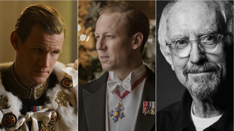 Matt Smith, Tobias Menzies y Jonathan Pryce como Príncipe Felipe en The Crown.