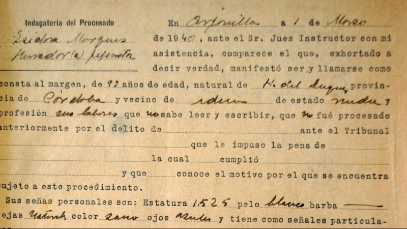 Interrogatorio de Isidora Márquez Herrador, que sería condenada a cadena perpetua con 97 años.