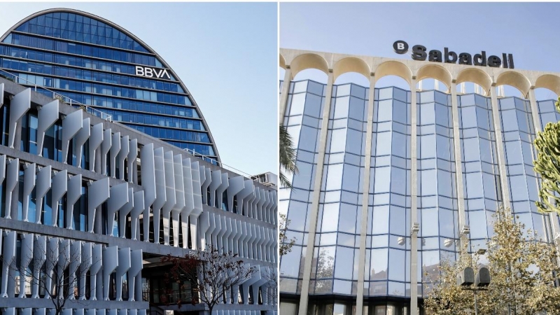 Las sedes de BBVA en la zona norte de Madrid, y de Banco Sabadell en Alicante. E.P.
