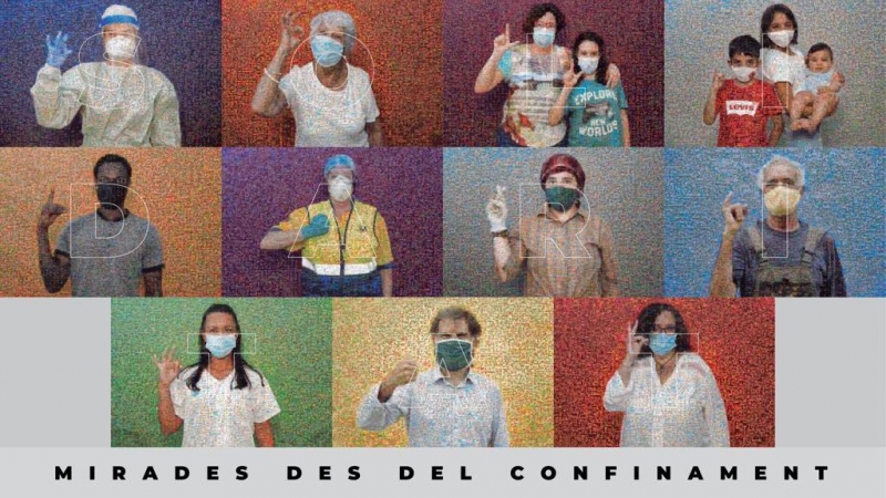 Un detall del mosaic de Joan Fontcuberta i Òmnium sorgit del confinament i que homenatja la solidaritat amb la llengua de signes.