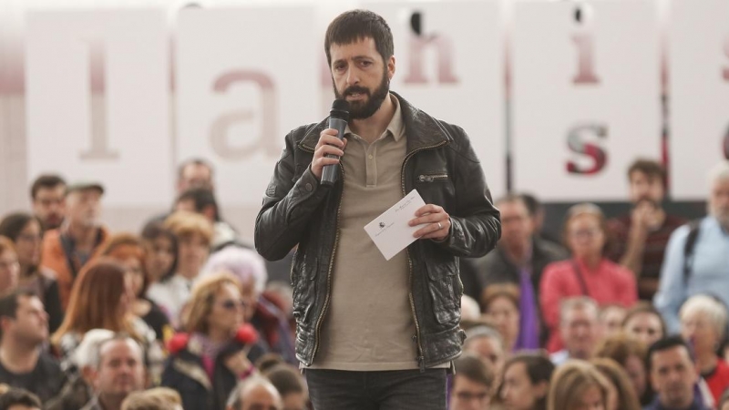 El director de Comunicación de Podemos, Juanma del Olmo, en un acto electoral en Valladolid en la campaña de los comicios del 28-A de 2019. E.P.