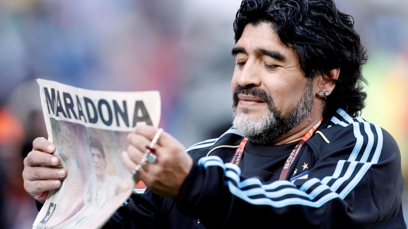 El entrenador de Argentina, Diego Maradona, antes del partido.