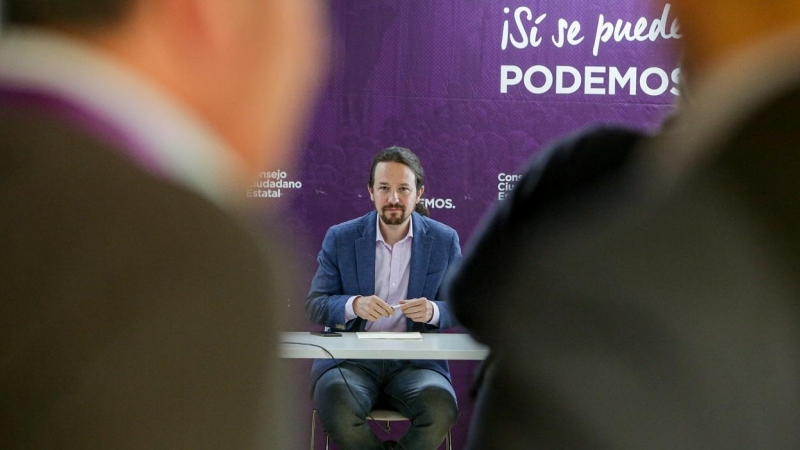 Pablo Iglesias durante su intervención en una reunión del Consejo Ciudadano Estatal (CCE) de Podemos, en enero de 2020.
