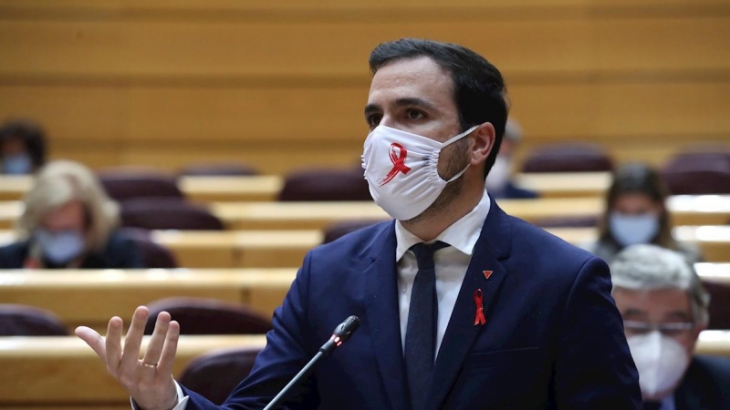 El ministro de Consumo Alberto Garzón, durante la sesión de control en el Pleno del Senado esta tarde en Madrid.