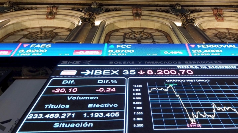 Panel informativo de la evolución del Ibex 35 al cierre de la bolsa del pasado martes 3 de diciembre. EFE/ Altea Tejido.