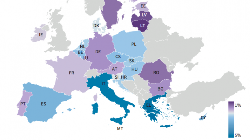 Mapa brecha de género en el empleo en la UE