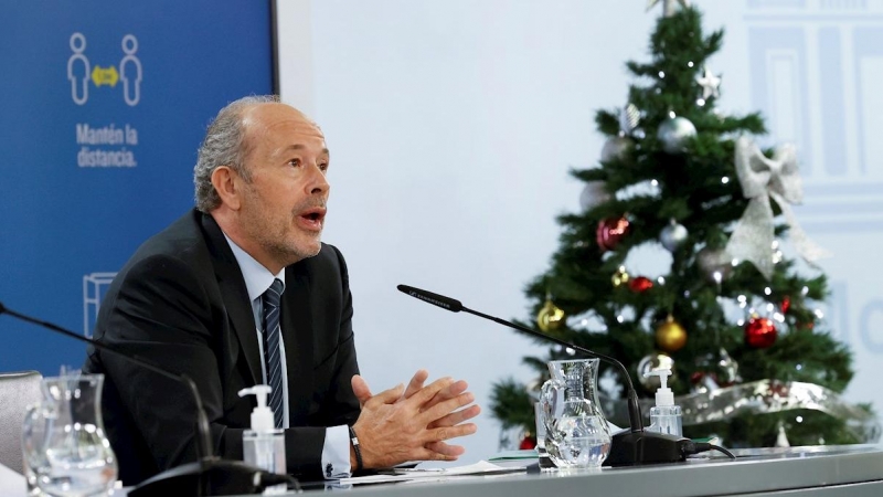 El ministro de Justicia, Juan Carlos Campo, en la  rueda de prensa tras la reunión del Consejo de Ministros celebrado en la Moncloa. EFE/ Chema Moya