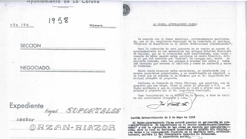 Expediente de 1958. La cantería del benéfico Hospital Caridad se aprovechará para la construcción de unos soportales.