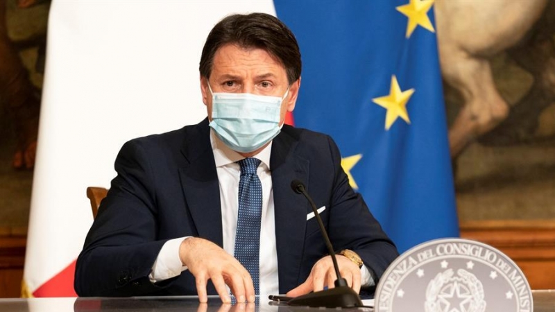 El primer ministro de Italia, Giuseppe Conte, durante una rueda de prensa.