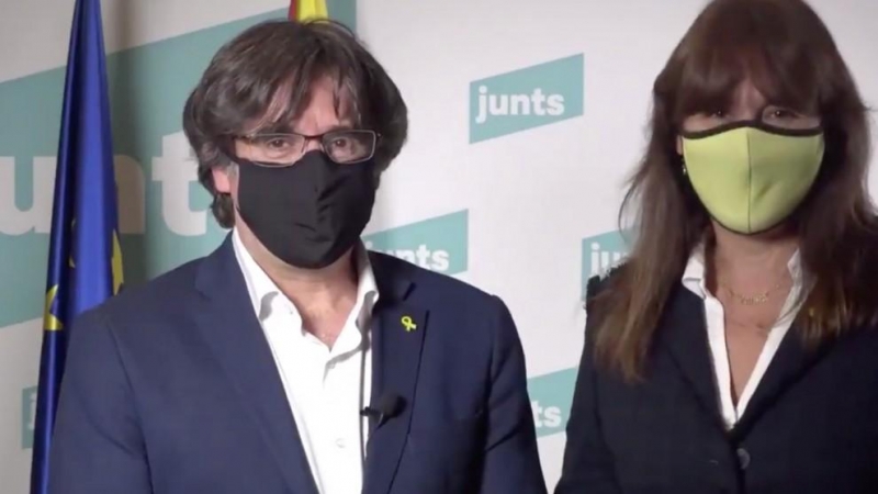 El expresidente de la Generalitat, Carles Puigdemont y la portavoz de JxCat en el Congreso de los Diputados, Laura Borràs.