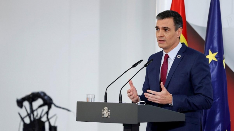 El presidente del Gobierno español, Pedro Sánchez, hace balance del año tras la última reunión del Consejo de Ministros de 2020. EFE/Chema Moya