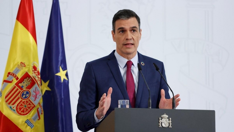 El presidente del Gobierno español, Pedro Sánchez, hace balance del año tras la última reunión del Consejo de Ministros de 2020. EFE/Chema Moya