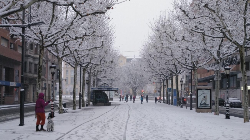 La ciutat de Lleida, emblanquinada per la neu del temporal Filomena.