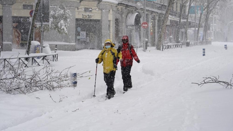 El centro de Madrid durante la nevada.