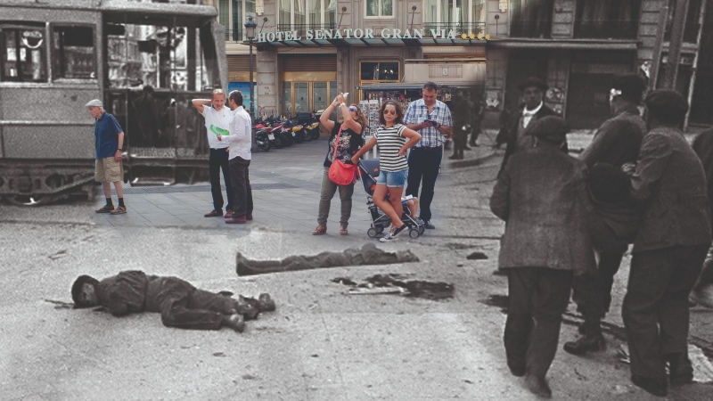 Turistas entre los muertos de la guerra civil.