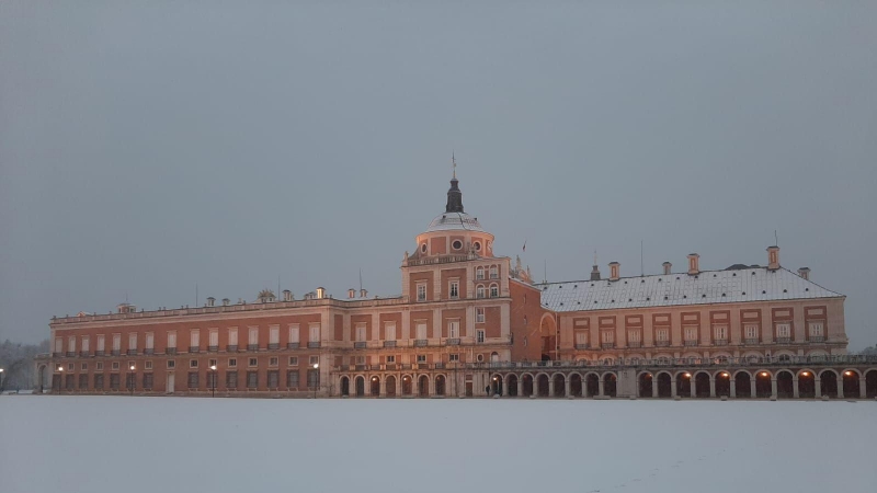 El Palacio Real de Aranjuez cubierto por la nieve