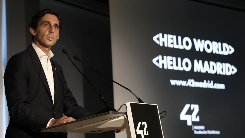 El presidente ejecutivo de Telefónica, José María Álvarez-Pallete durante su intervención en el acto inaugural de la escuela de programación de la Fundación Telefónica, en septiembre de 2019. E.P./Marta Fernández