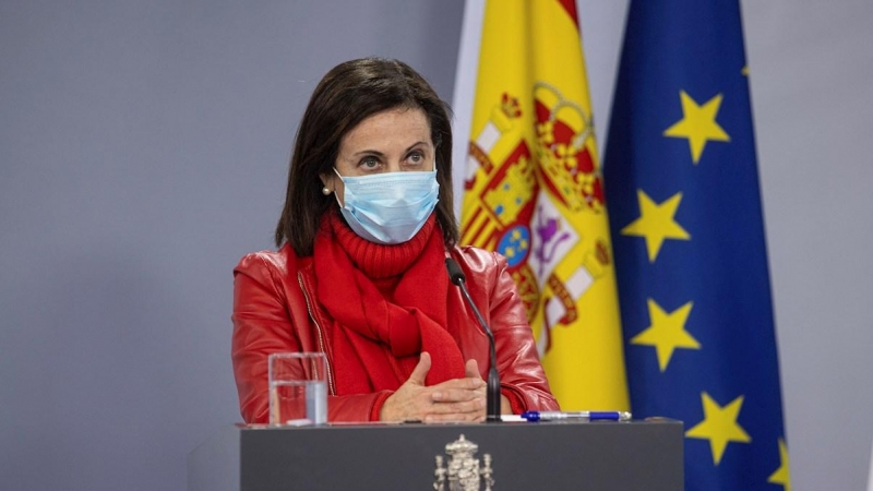 13/01/2021.- La ministra de Defensa, Margarita Robles durante la rueda de prensa tras la reunión del Comité Estatal de Coordinación y Dirección del Sistema Nacional de Protección Civil (CECOD) para analizar el paso de la borrasca 'Filomena', celebrada est