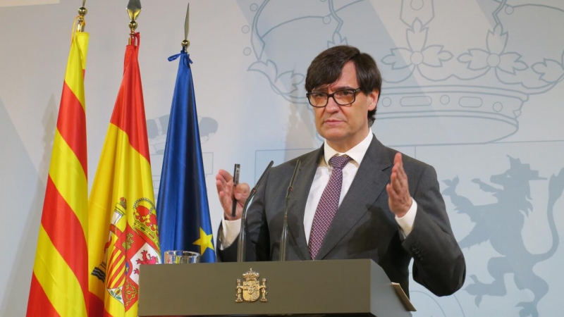 El ministre de Sanitat, Salvador Illa, compareixent en roda de premsa des de la Delegació del Govern espanyol a Catalunya, el 16 de gener de 2021.