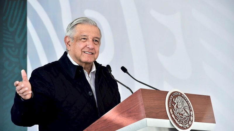 El mandatario Andrés Manuel López Obrador durante un acto público en el estado de San Luis Potosí (México)