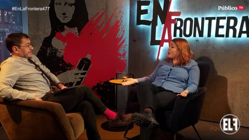 Ángela Rodríguez 'Pam', durante su entrevista con Juan Carlos Monedero en el programa En La Frontera, este lunes.
