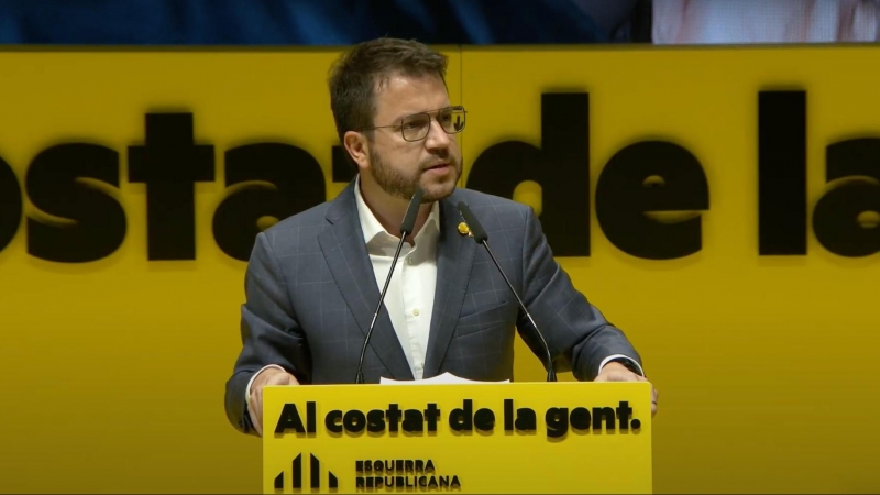 El vicepresident amb funcions de president de la Generalitat, Pere Aragonès, durant l'acte d'inici de campanya d'ERC.