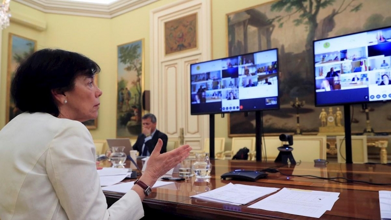 La ministra de Educación, Isabel Celaá, durante la Conferencia Sectorial de Educación por videoconferencia, en una imagen de archivo.