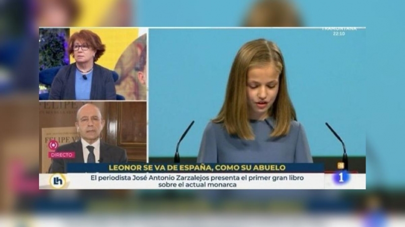 Captura de pantalla del rótulo de TVE que afirmaba que la Princesa Leonor 'se va de España como su abuelo'.