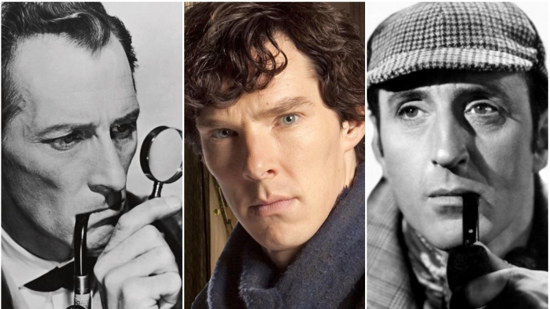 Los actores Peter Cushing, Benedict Cumberbatch y Basil Rathbone encarnaron a Sherlock Holmes, el detective creado por Arthur Conan Doyle.