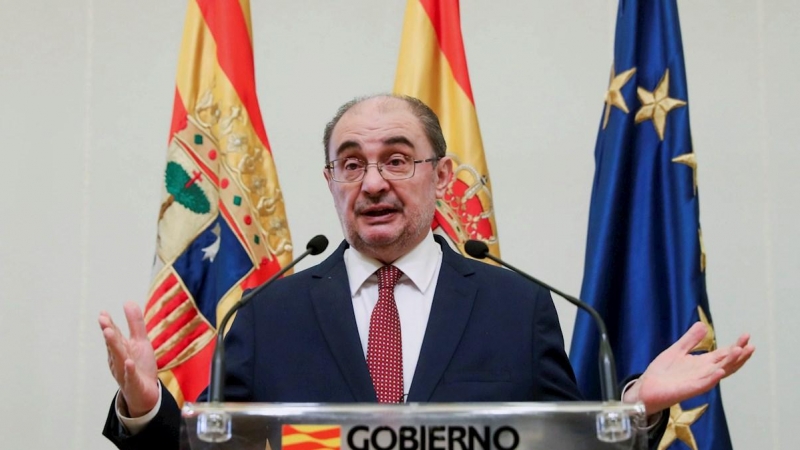El presidente de Aragón, el socialista Javier Lambán, durante su comparecencia ante la prensa