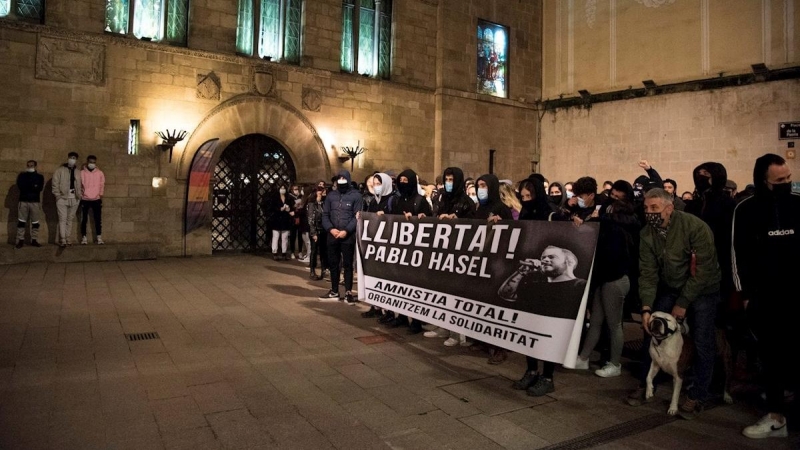 Un momento de la concentración en apoyo a Pablo Hasél