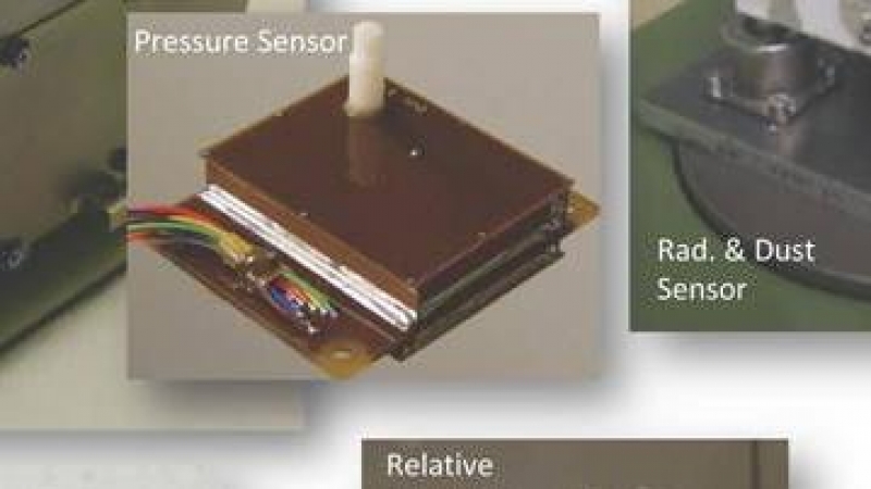 Imagen de todos los sensores de MEDA que van acoplados a diferentes partes del rover Perseverance.
