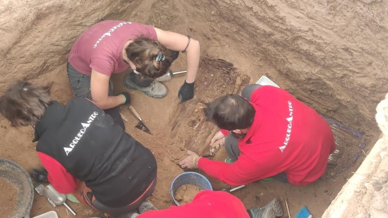 Un equipo multidisciplinar de ArqueoAntro trabaja en la primera excavación de una fosa en el cementerio de Alicante.