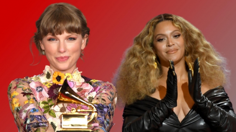 Foto combinada de Taylor Swift y Beyoncé, principales ganadoras de la 63 edición de los Grammy.