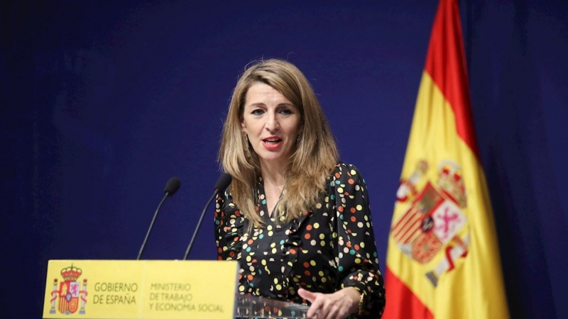 La ministra de Trabajo y Economía Social, Yolanda Díaz, este jueves en la sede del Ministerio en Madrid.
