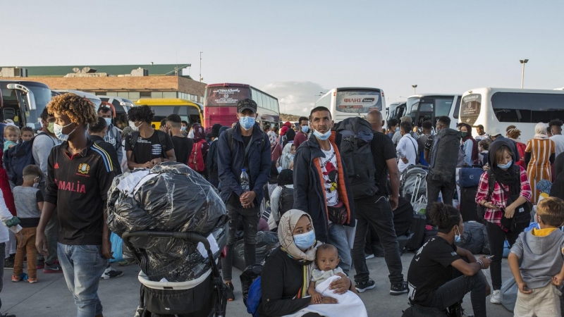 Refugiados en el campo de Moria en Lesbos en Septiembre de 2020