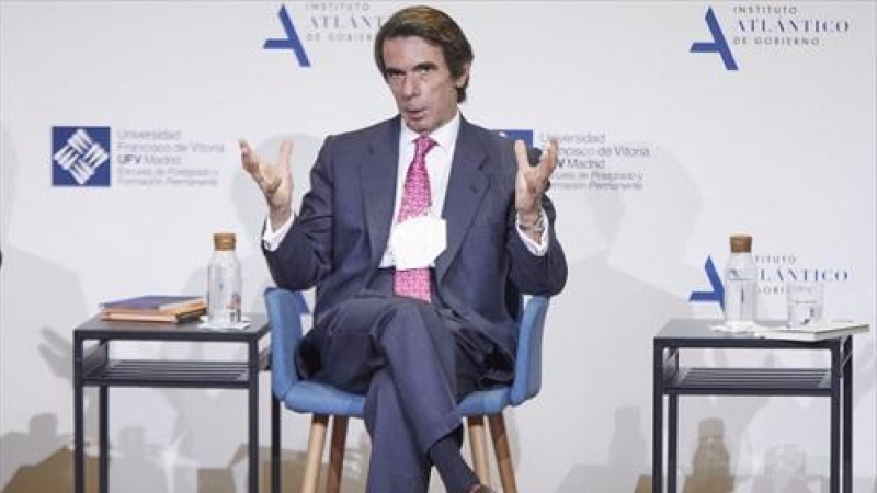 El expresidente del Gobierno y presidente del IADG, José María Aznar durante la segunda sesión de ‘España, Constitución, Libertad. 1996-2004’ a 9 de marzo de 2021.