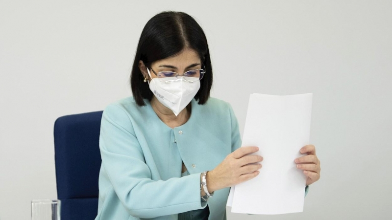 La ministra de Sanidad, Carolina Darias, durante el Consejo Interterritorial del Sistema Nacional de Salud, este miércoles en el Palacio de La Moncloa.