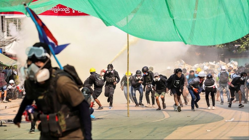 Imagen de una protesta en Myanmar contra el Gobierno.