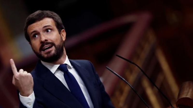 El líder del PP, Pablo Casado, en la tribuna del Congreso.